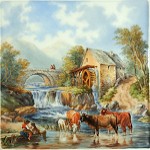 Wassermühle mit Kühen Landschaft -Porzellanmalerei Kugelmeier